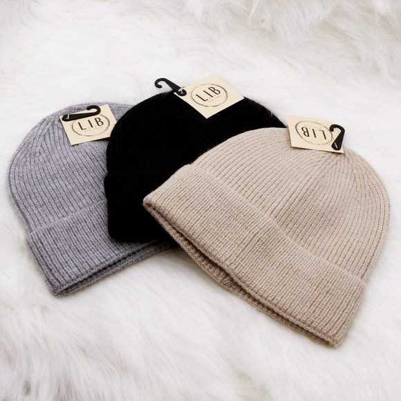 NEW Unisex Neutral Cozy Soft Rib Knit Cuff Classic Beanie Hat Beige Black Gray - Picture 16 of 16
